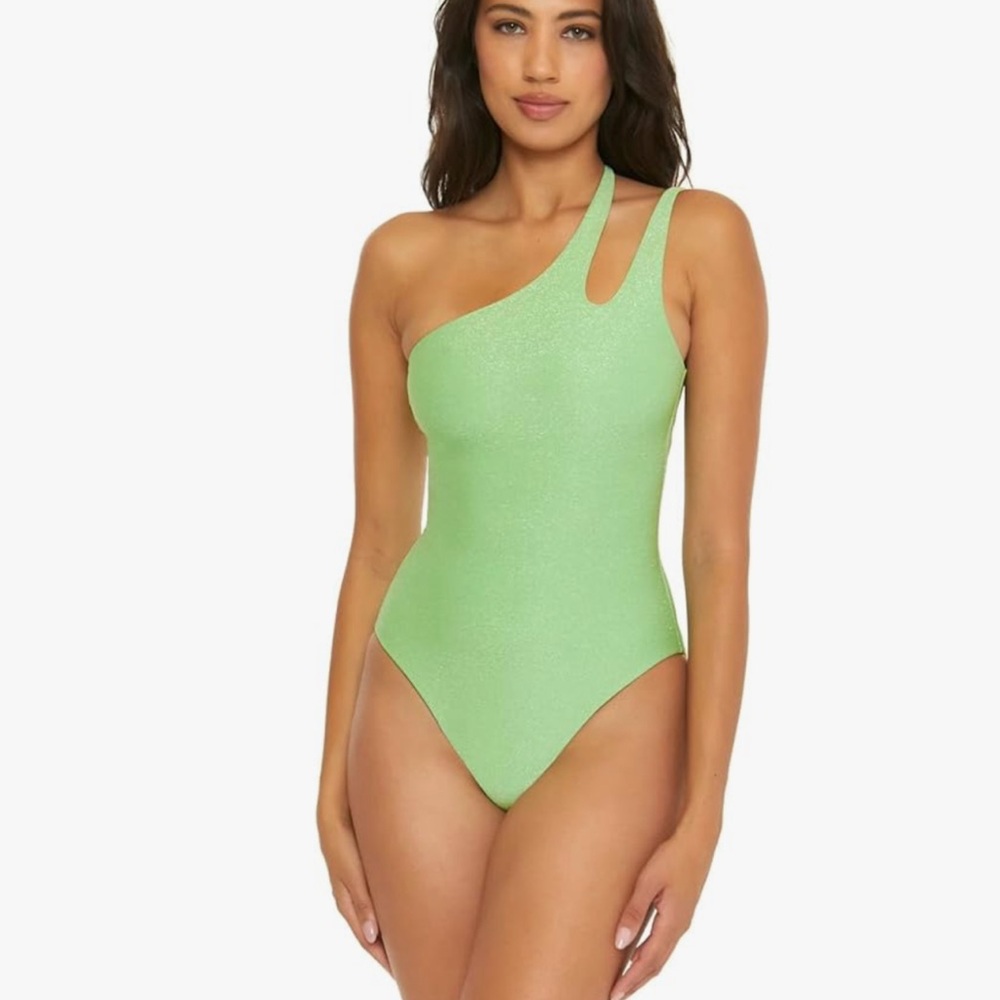 NWT BECCA Glimmer Violet Asymmetrical One-Piece Sea Foam LG